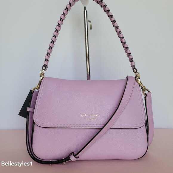 KATE SPADE Hudson Pebbled Leather Medium Flap Convertible Shoulder Bag-Lav Fst ⭐ - Picture 1 of 16